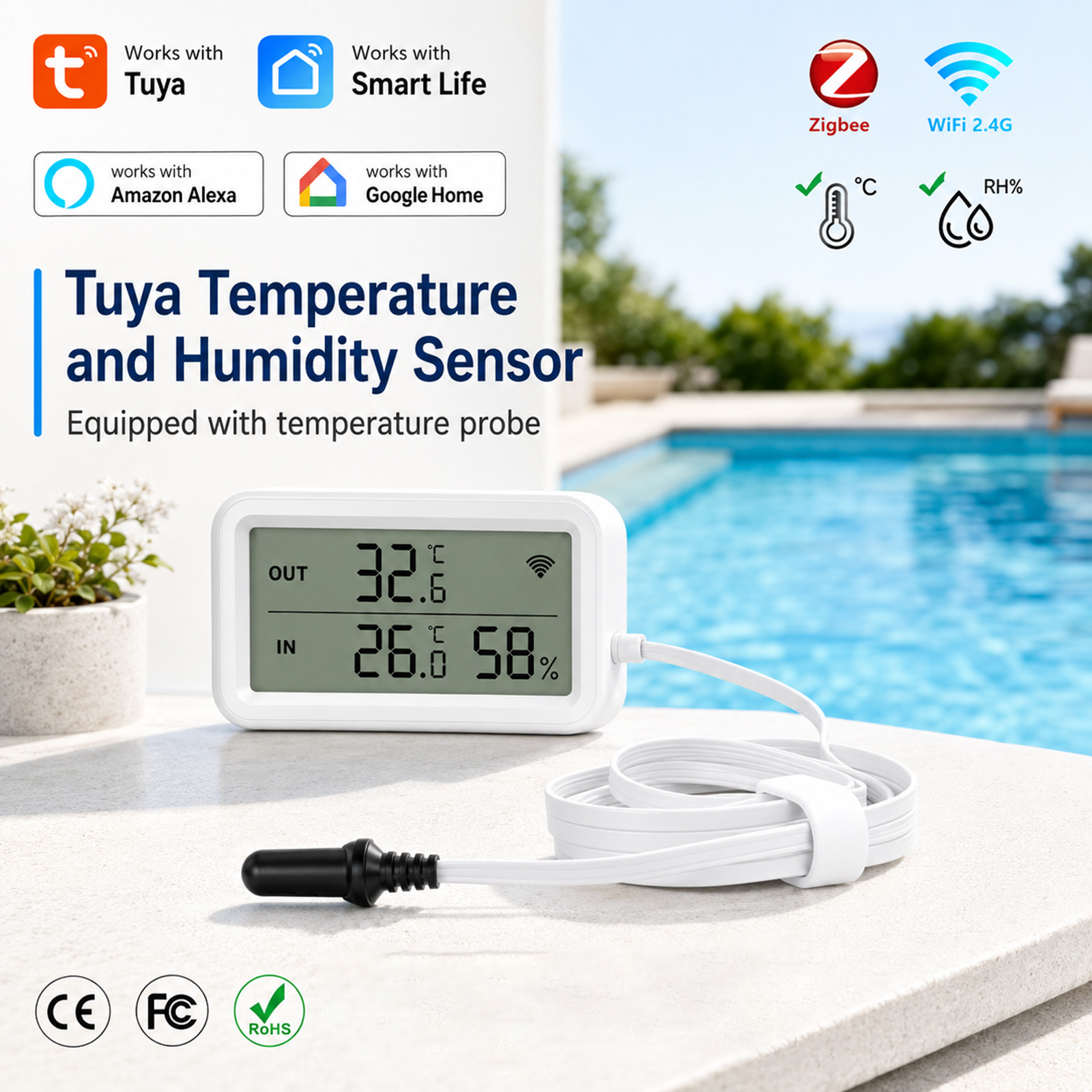 Aquarium Thermometer - Sensor Suhu Kelembaban Eksternal Tuya WiFi