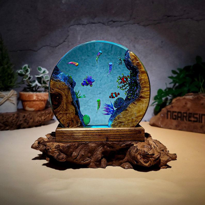 Aquarium Fish Usa - Lampu Meja Resin Organisme Akuarium Laut