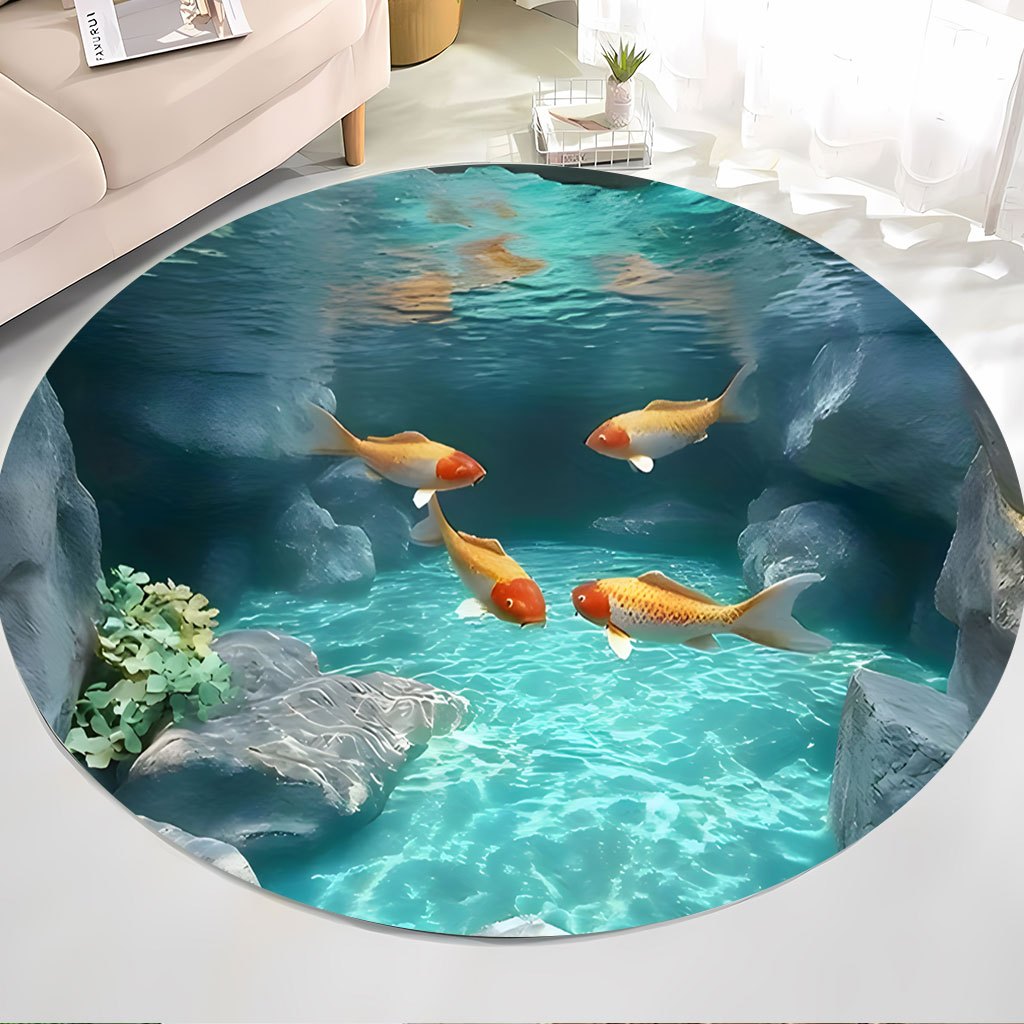 Aquarium Fish Japanese - Karpet Bulat Kolam Ikan Koi Bulu